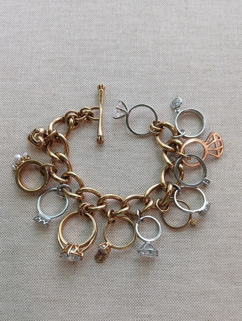 Rare Juicy Couture Forever Engagement Rings Gold Silver Tone Charm Bracelet